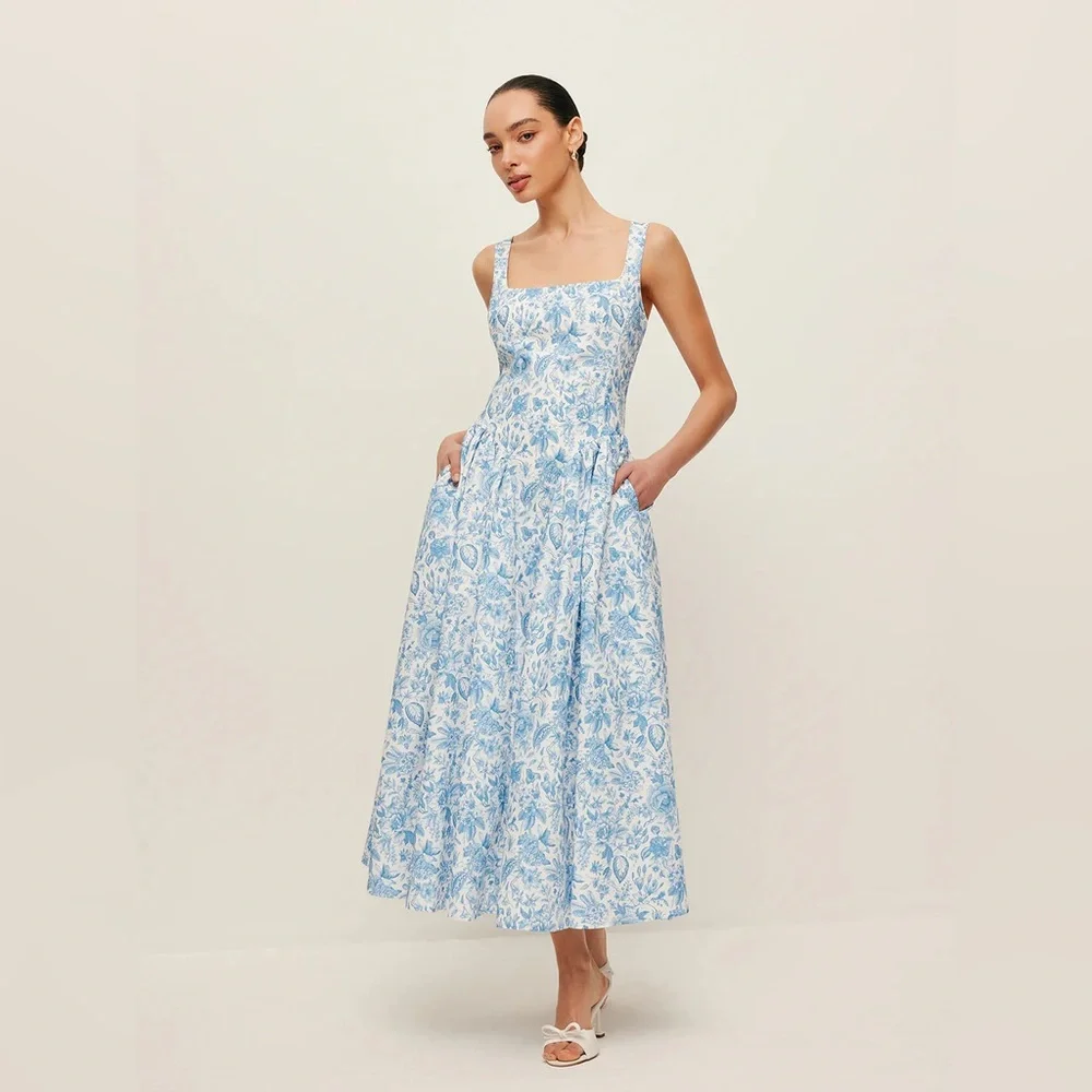 Commense Blue and White Floral Midi Dress - Picture 4 of 10